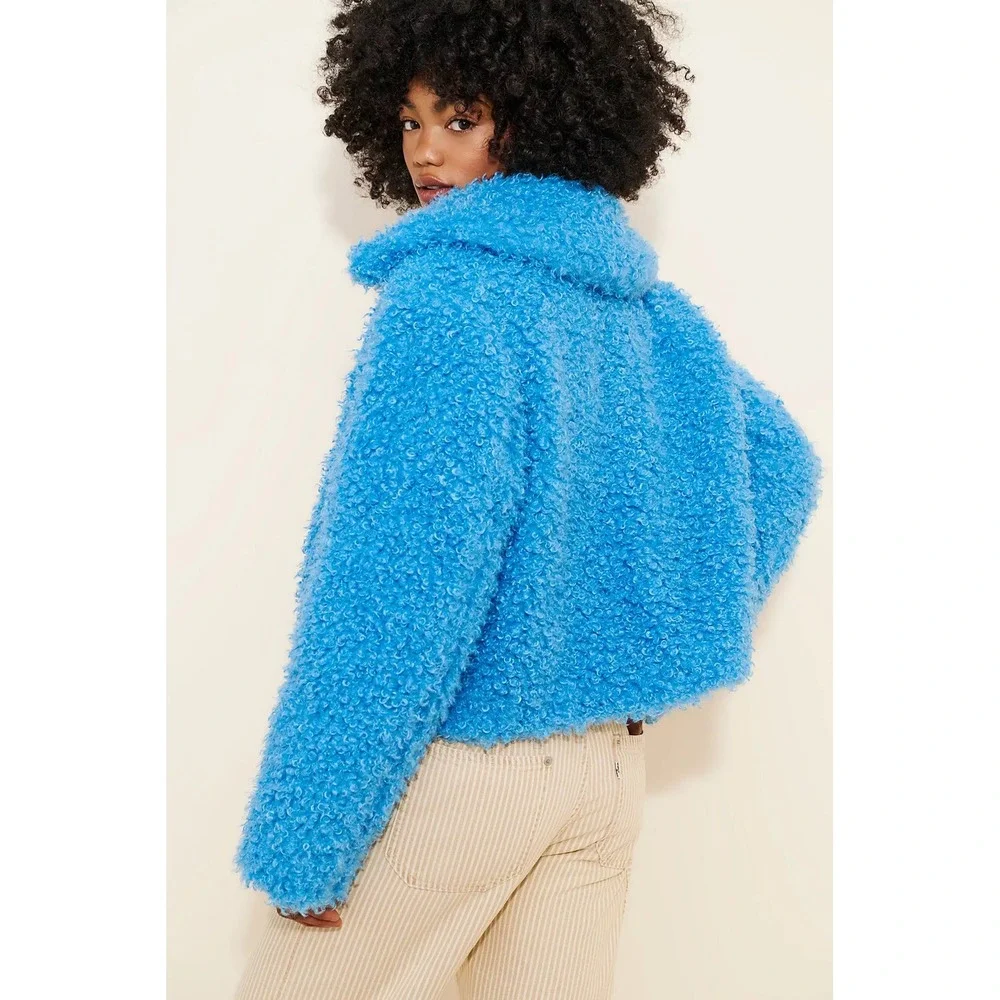 Free People Cool & Cozy Teddy Coat Baywatch Blue XL Fuzzy Oversized Warm Fall